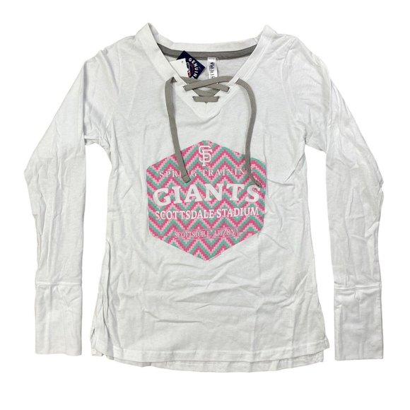 San Francisco Giants Womens Tee Sz S Spring Training Lace Up V-Neck Long Sleeve - Picture 1 of 6